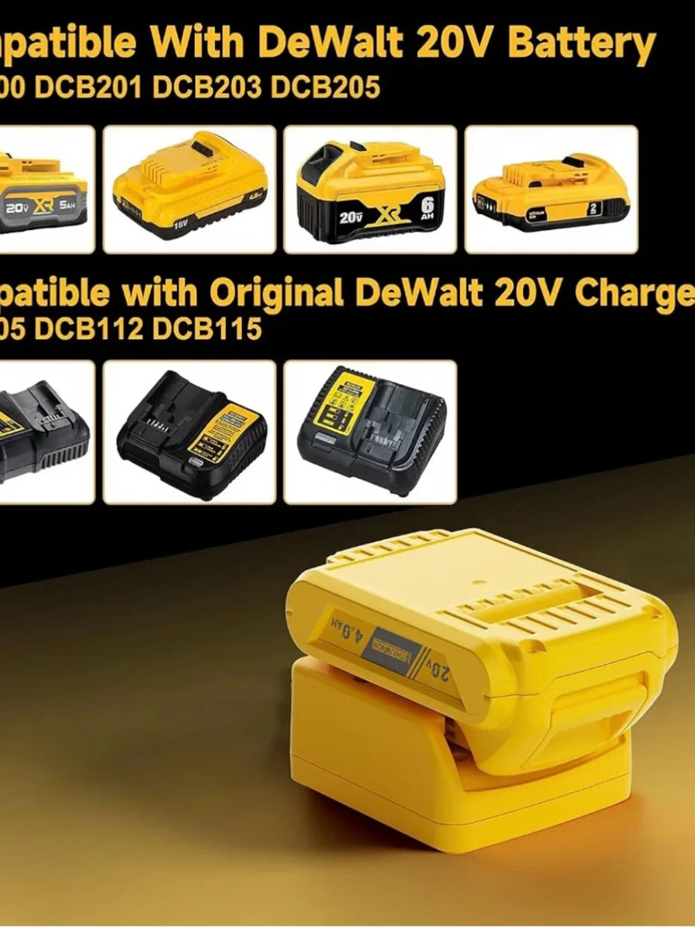 20V Yellow Lithium-Ion 4.0Ah Replacement Battery Pack - fits Dewalt 20V Max